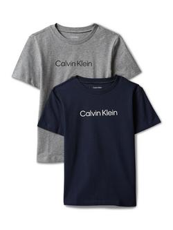 Calvin Klein Kids' Cotton Blend Short Sleeve T-Shirt, Pack of 2, Grey Heather/Dark Sapphire, Grey Heather/Dark Sapphire