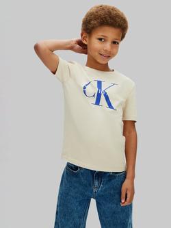 Calvin Klein Kids' Short Sleeve Logo Print T-Shirt, Oatmeal, Oatmeal