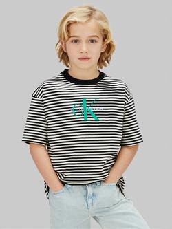 Calvin Klein Kids' Short Sleeve Striped T-Shirt, Black/Multi