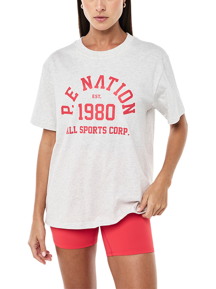 P.E Nation Backspin Varsity Graphic T-Shirt, Light Grey/Red - view 2, Light Grey/Red