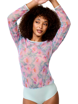 Maison Lejaby Nufit Garden Long Sleeve Floral Print Bodysuit, Quiet Garden, Quiet Garden