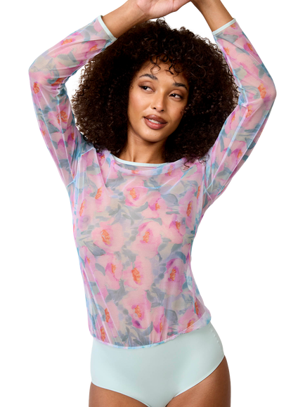 Maison Lejaby Nufit Garden Long Sleeve Floral Print Bodysuit, Quiet Garden, Quiet Garden