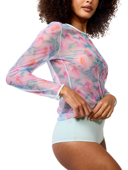 Maison Lejaby Nufit Garden Long Sleeve Floral Print Bodysuit, Quiet Garden - view 2, Quiet Garden