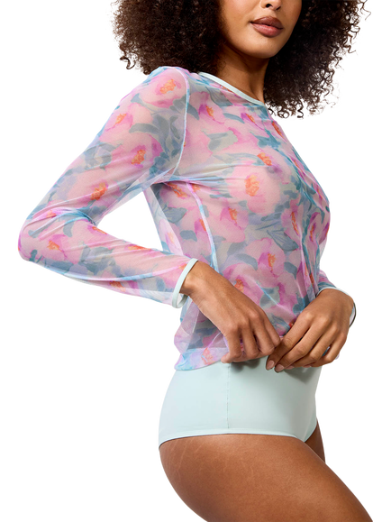 Maison Lejaby Nufit Garden Long Sleeve Floral Print Bodysuit, Quiet Garden - view 2, Quiet Garden