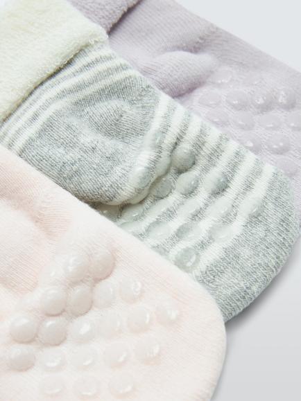 John Lewis Baby Organic Cotton Rich Mouse Terry Socks, Pack of 3, Multi - view 2, Multi
