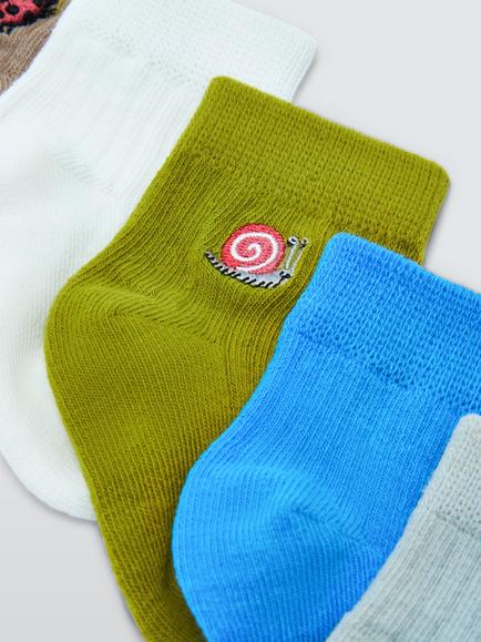 John Lewis Baby Organic Cotton Rich Embroidered Bug Ankle Socks, Pack of 5, Multi - view 2, Multi