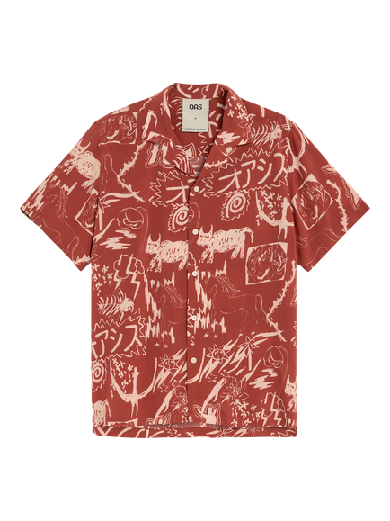 OAS Gensou Abstract Relaxed Fit Shirt, Red, Red