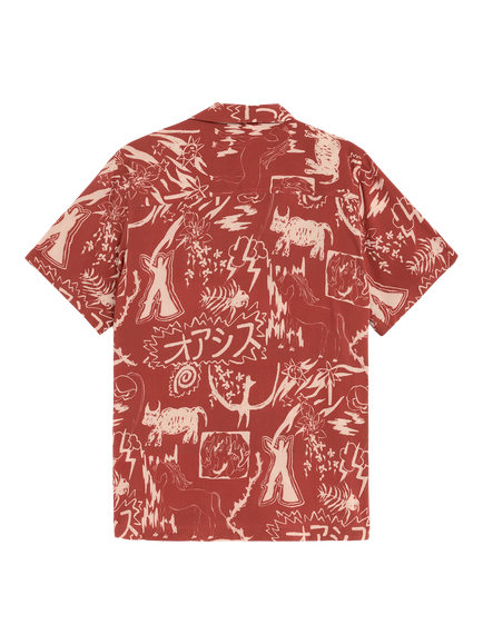 OAS Gensou Abstract Relaxed Fit Shirt, Red - view 2, Red
