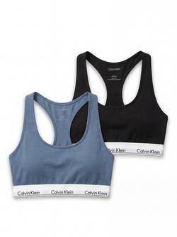 Calvin Klein Icon Cotton Modal Bralette, Pack of 2, Black/Blue Tulip, Black/Blue Tulip