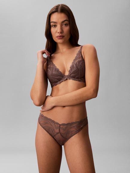 Calvin Klein Sensual Stretch Lace Plunge Bra, Botanical Brown - view 2, Botanical Brown