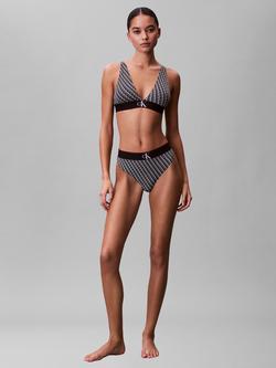 Calvin Klein Graphic Monogram Microfibre Stretch Triangle Bralette, Black/Multi - view 2, Black/Multi