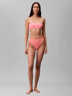 Calvin Klein CK Monogram High Leg Bikini Bottoms, Washed Scarlet, Washed Scarlet
