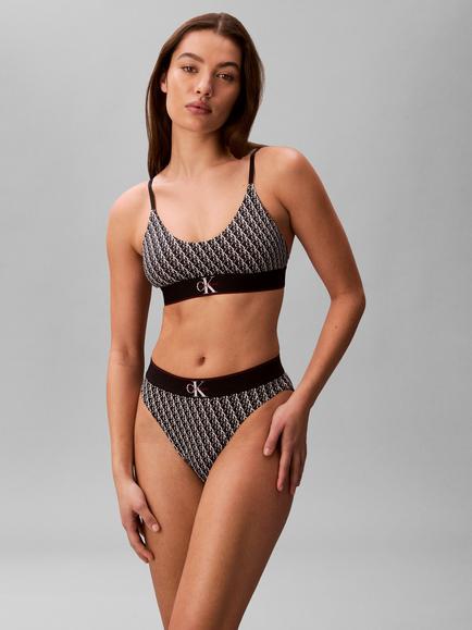 Calvin Klein Graphic Monogram Microfibre Stretch High Waist Bikini Knickers, Black/Multi, Black/Multi