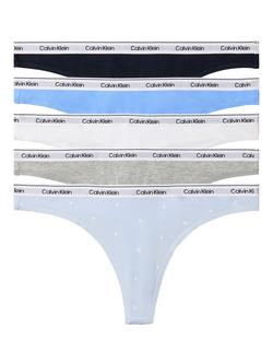 Calvin Klein Icon Logo Thongs, Pack of 5, Multi, Shorel/Multi