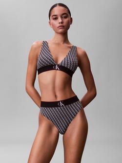 Calvin Klein Graphic Monogram Microfibre Stretch Thong, Black/Multi, Black/Multi