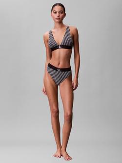 Calvin Klein Graphic Monogram Microfibre Stretch Thong, Black/Multi - view 2, Black/Multi
