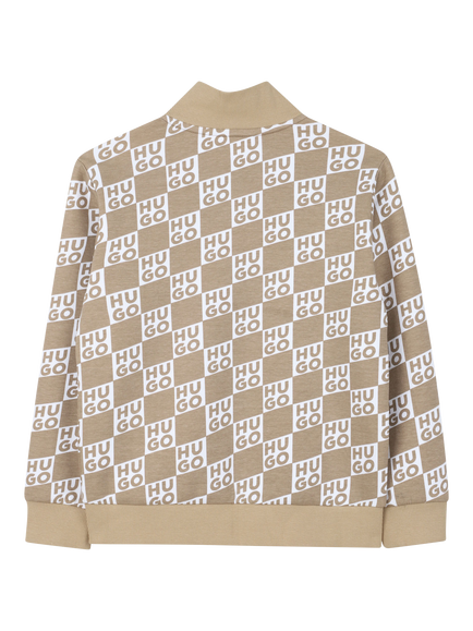 HUGO Kids' Monogram Logo Zip Through Cardigan, Stone - view 2, Stone