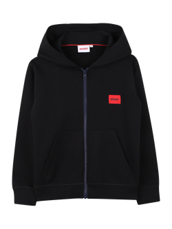 HUGO BOSS Kids' Soft Zip-Front Logo Hoodie, Black, Black