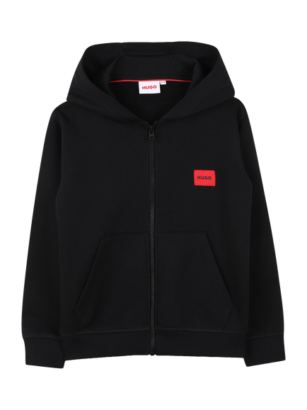 HUGO Kids' Soft Zip-Front Logo Hoodie, Black, Black