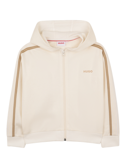 HUGO BOSS Kids' Soft Zip-Front Athletics Club Graphic Hoodie, Off White, Off White