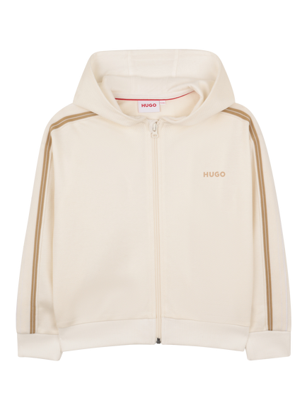 HUGO Kids' Soft Zip-Front Athletics Club Graphic Hoodie, Off White, Off White