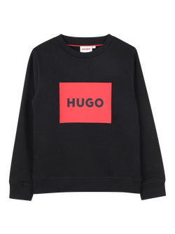 HUGO BOSS Kids' Crew Neck Logo Print Sweatshirt, Black, Black