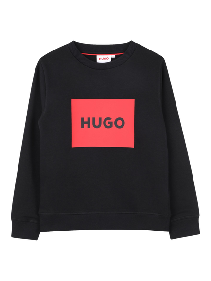 HUGO Kids' Crew Neck Logo Print Sweatshirt, Black