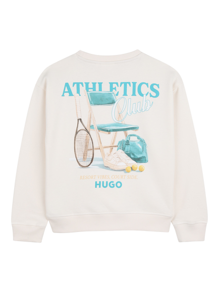 HUGO Kids' Crew Neck Athletics Back Print Sweatshirt, Off White - view 2, Off White