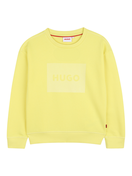 HUGO Kids' Crew Neck Logo Print Sweatshirt, Lemon