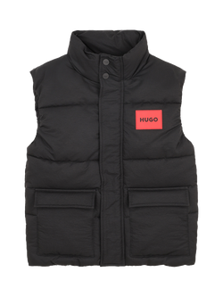 HUGO BOSS Kids' Quilted Logo Gilet, Black, Black