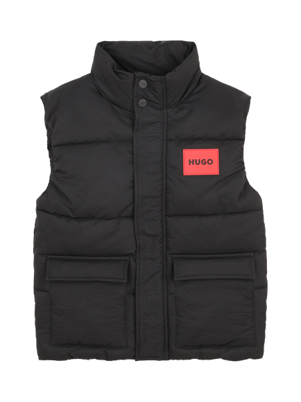 HUGO Kids' Quilted Logo Gilet, Black, Black