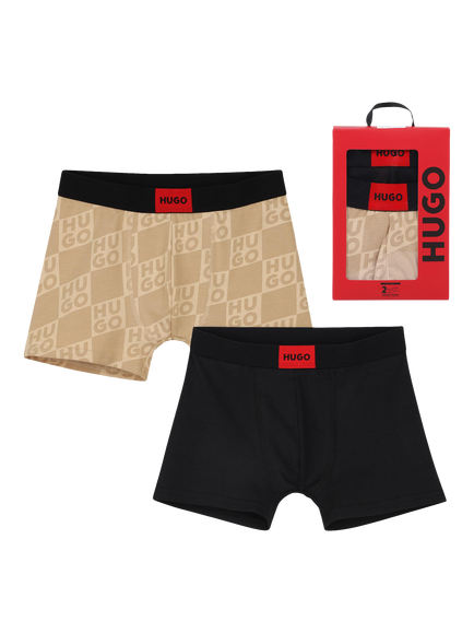 HUGO Kids' Boxer Shorts, Pack of 2, Black, Black
