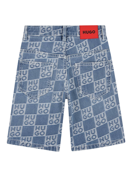 HUGO Kids' Check Denim Shorts, Denim Blue - view 2, Denim Blue