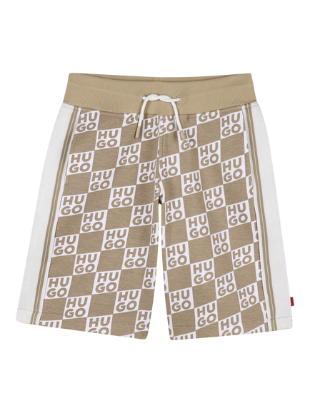 HUGO Kids' Geo Logo Drawstring Shorts, Stone, Stone