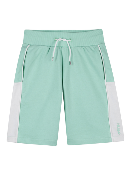 HUGO Kids' Colourblock Knee Length Shorts, Green, Green