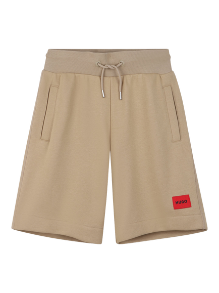 HUGO Kids' Cotton Blend Drawstring Jogger Shorts, Stone, Stone