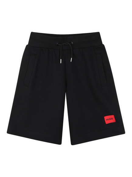 HUGO Kids' Cotton Blend Drawstring Jogger Shorts, Black, Black