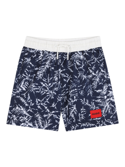 HUGO BOSS Kids' Abstract Print Swim Shorts, Blue/White, Blue/White