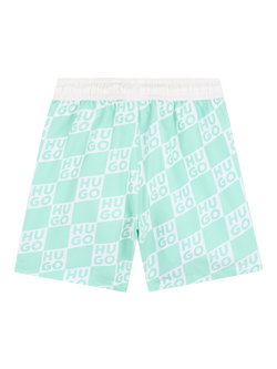 HUGO BOSS Kids' Check Logo Swim Shorts, Green/White - view 2, Green/White