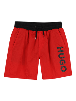 HUGO BOSS Kids' Drawstring Swim Shorts, Bright Red, Bright Red