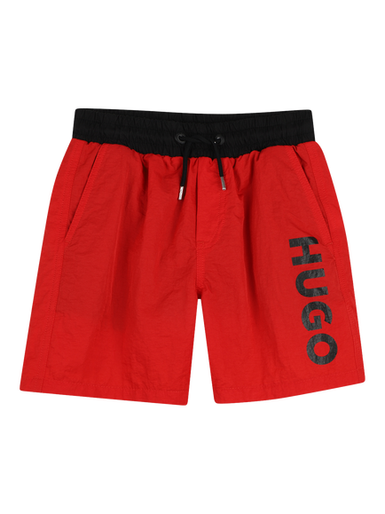 HUGO BOSS Kids' Drawstring Swim Shorts, Bright Red, Bright Red