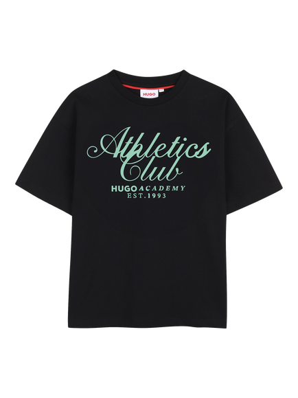 HUGO Kids' Short Sleeve Athletics Club T-Shirt, Black, Black