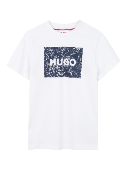 HUGO Kids' Short Sleeve Logo Graphic T-Shirt, White, White
