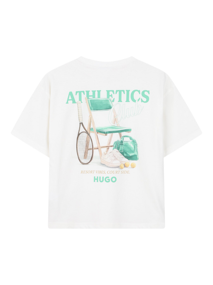 HUGO Kids' Short Sleeve Athletics Back Print T-Shirt, Off White - view 2, Off White