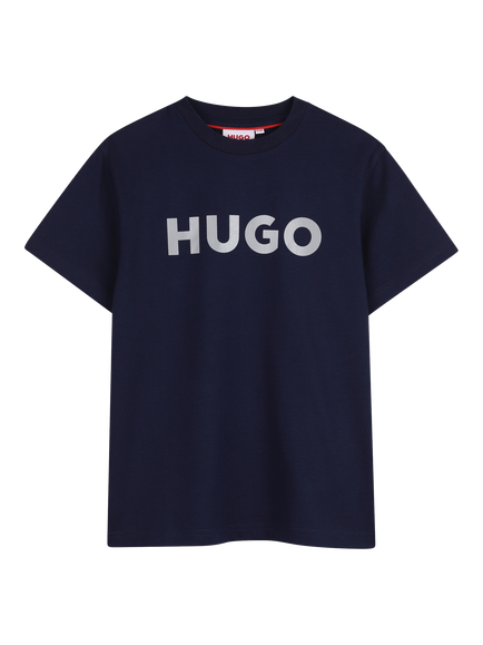 HUGO Kids' Logo T-Shirt, Navy/Grey