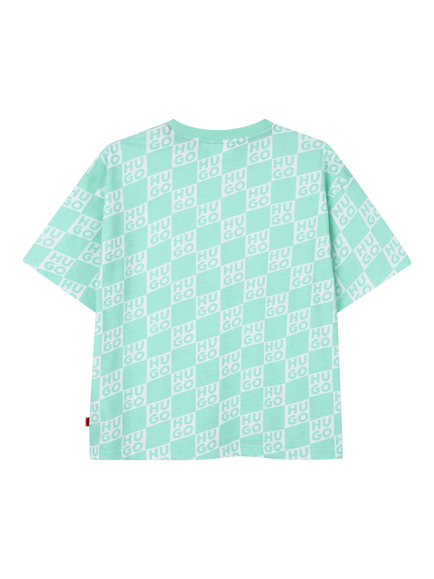 HUGO Kids' Short Sleeve Grid Logo Loose T-Shirt - view 2, Green
