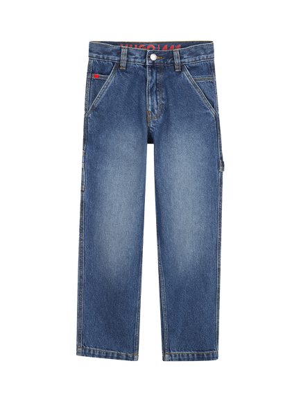 HUGO Kids' Loose Fit Five Pocket Denim Jeans, Blue, Blue