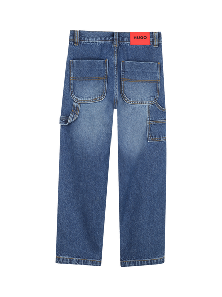 HUGO Kids' Loose Fit Five Pocket Denim Jeans, Blue - view 2, Blue