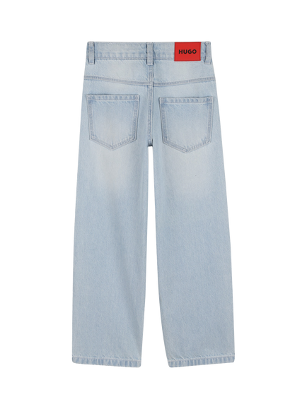 HUGO Kids' Loose Fit Five Pocket Denim Jeans, Light Blue - view 2, Light Blue