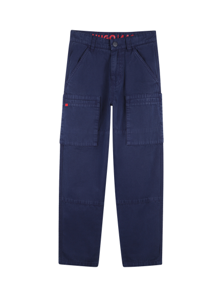 HUGO Kids' Straight Cargo Trousers, Navy, Navy